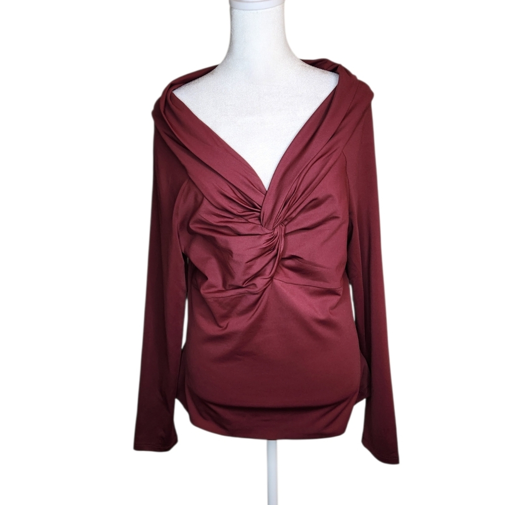 NEW Aritzia Twist Front Off The Shoulder Top in Sumac Burgundy Size XL